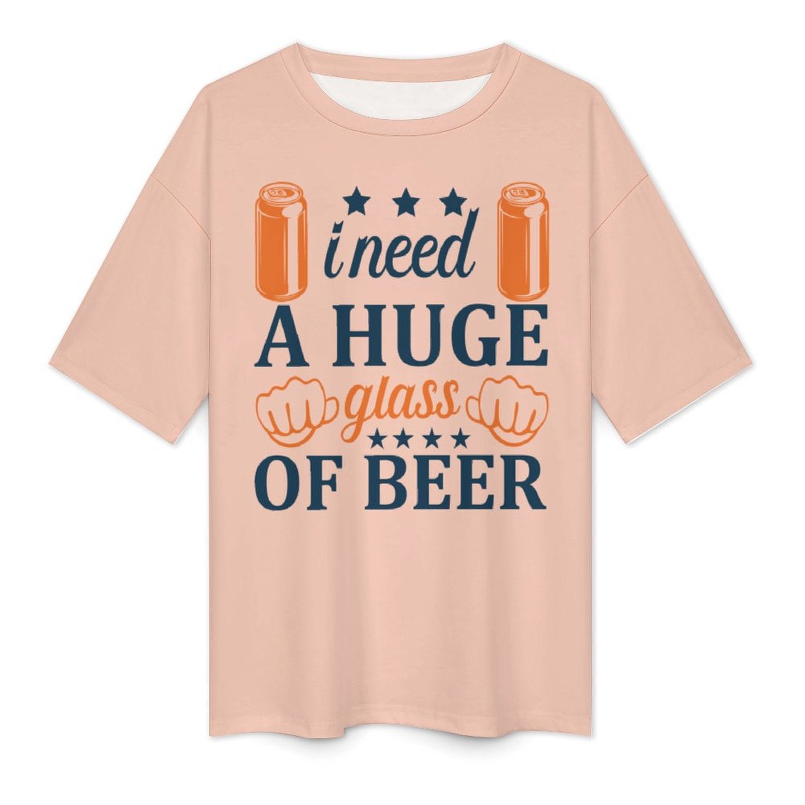 Men's Need Huge Beer Glass Typography Oversized T-shirt