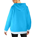 Women's Sky Blue White Solid Flannel Hoodie
