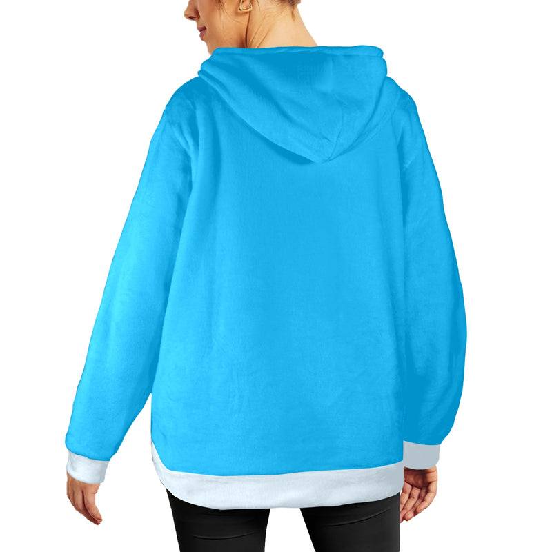 Women's Sky Blue White Solid Flannel Hoodie