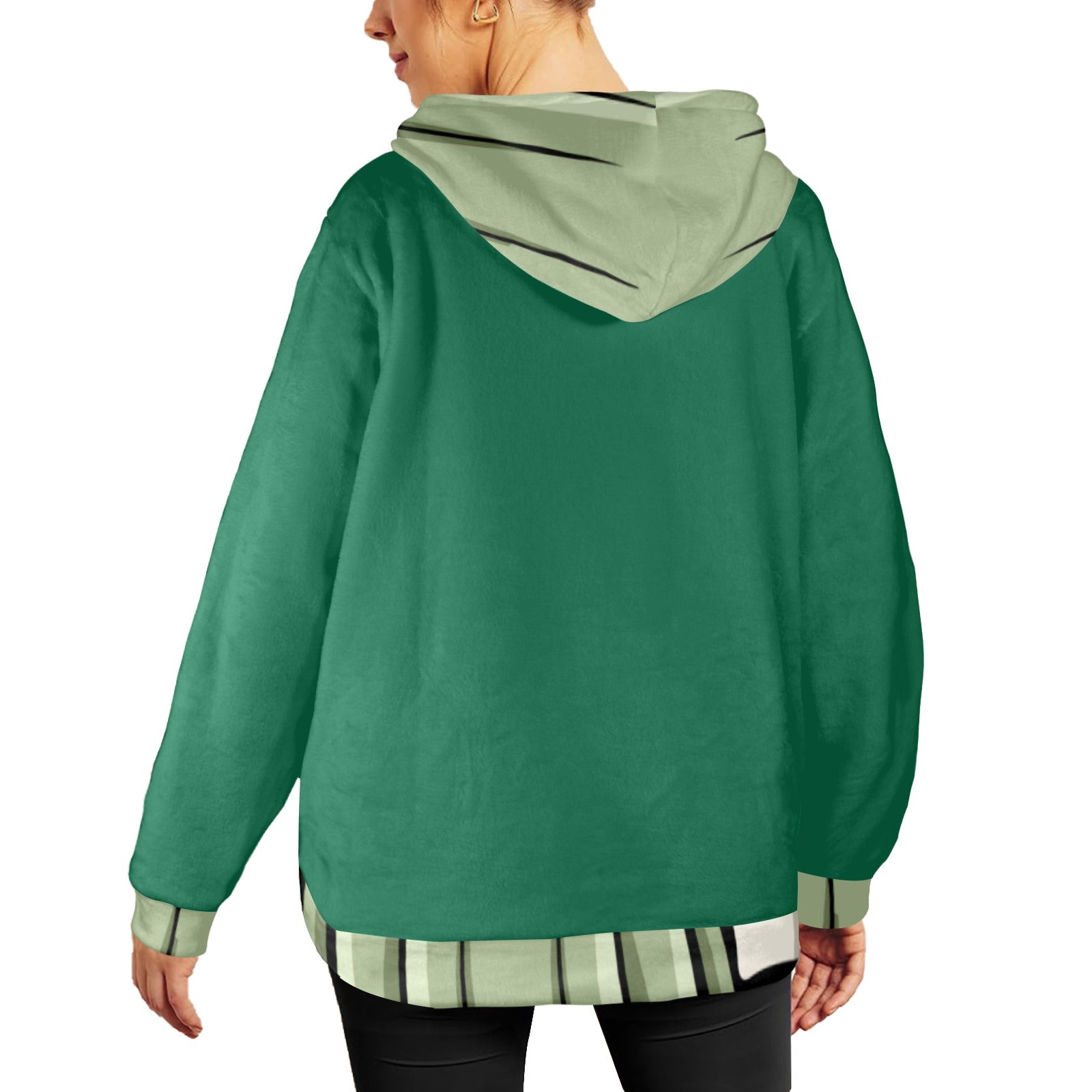 Women's Bottle Green Combo Solid Flannel Hoodie