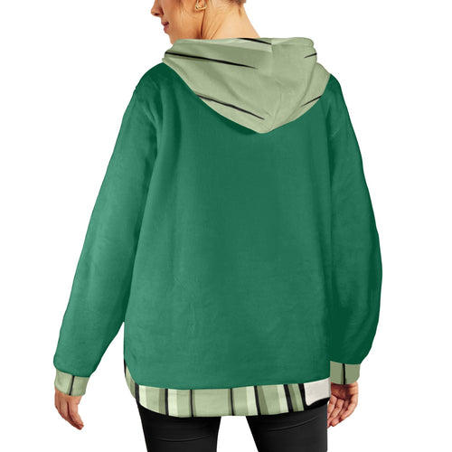 Women's Bottle Green Combo Solid Flannel Hoodie