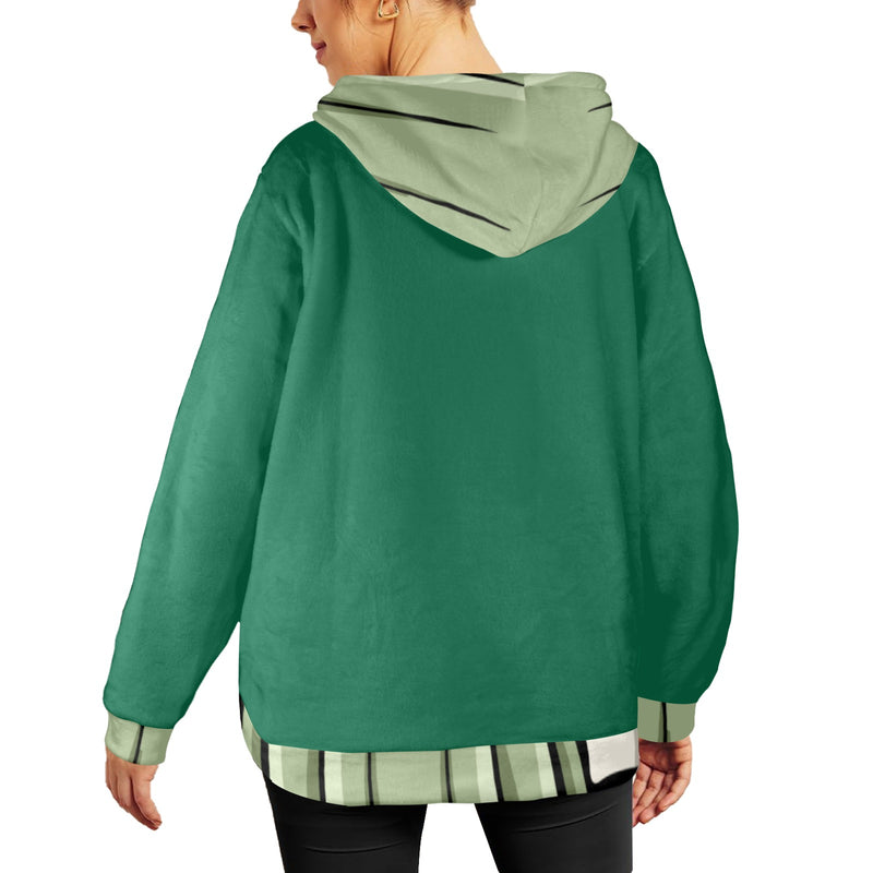 Women's Bottle Green Combo Solid Flannel Hoodie