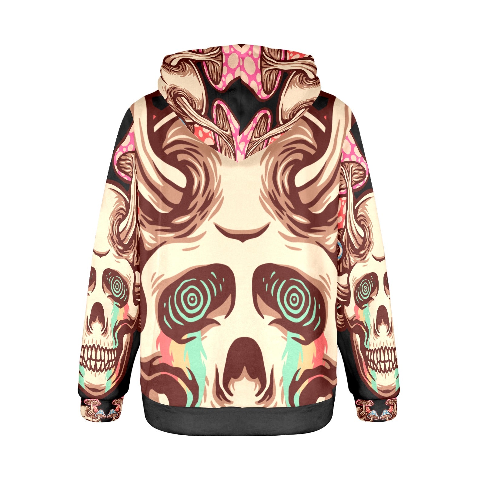 Women's Trippy Mushroom Skull Acid & Punk Flannel Hoodie