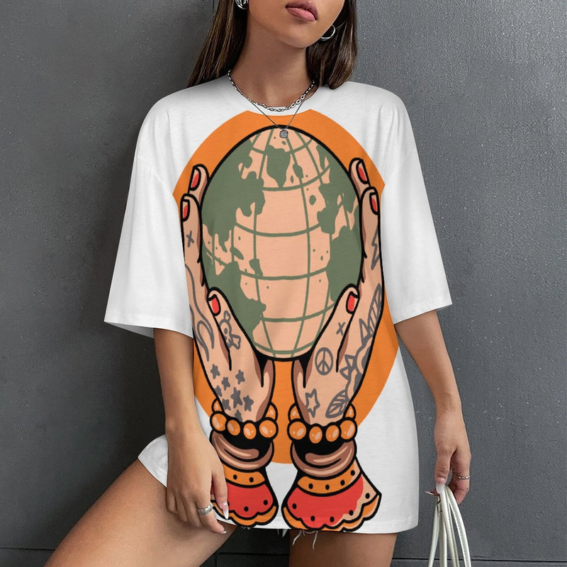 Women's Entire World in my hand Acid & Punk Oversized T-shirt