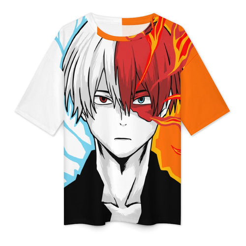 Men's Fire and Ice Shoto My Hero Academia Anime Oversized T-shirt