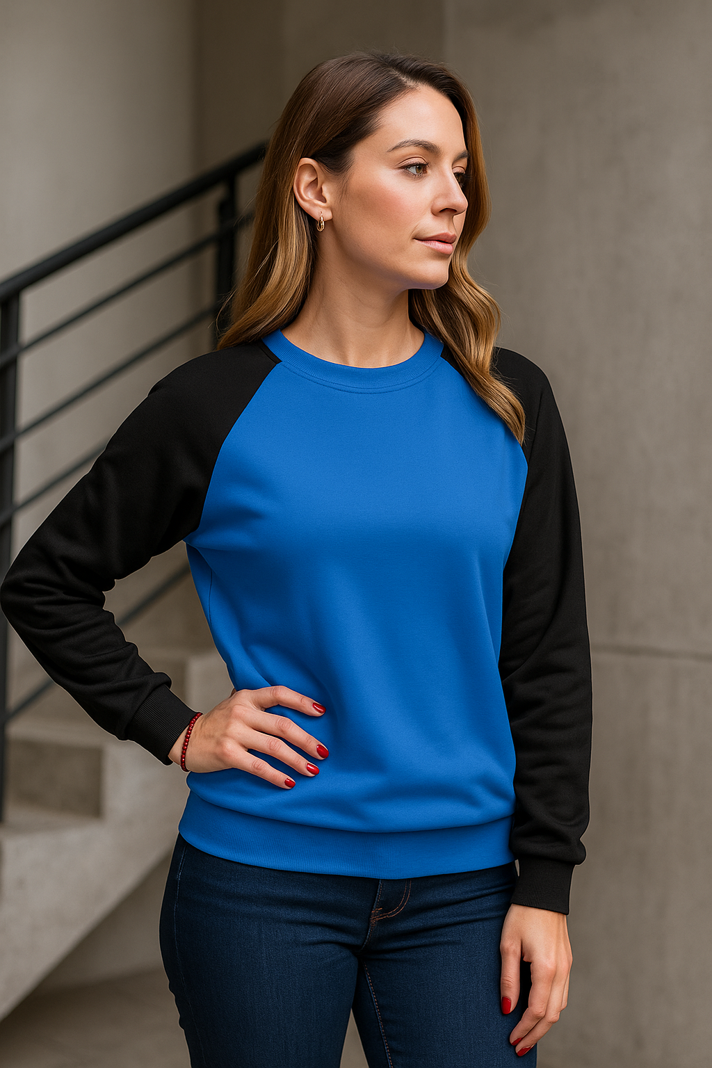 Women's Ocean Blue & Black Solid Sweatshirt