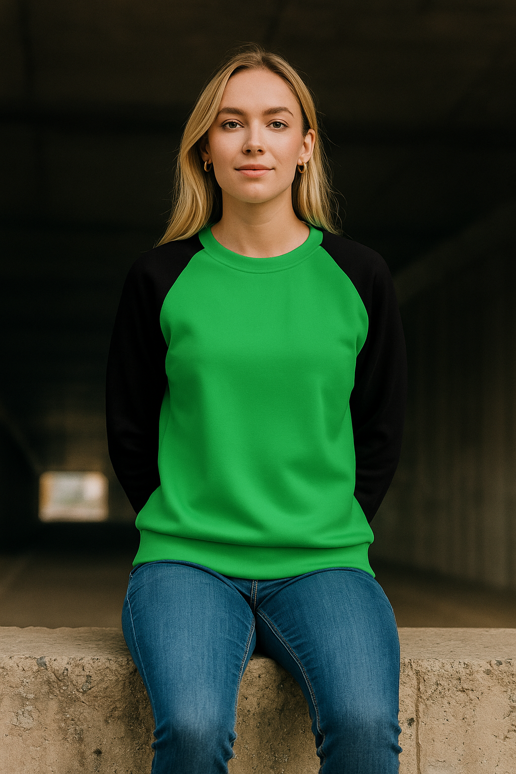 Women's Green & Black Solid Sweatshirt