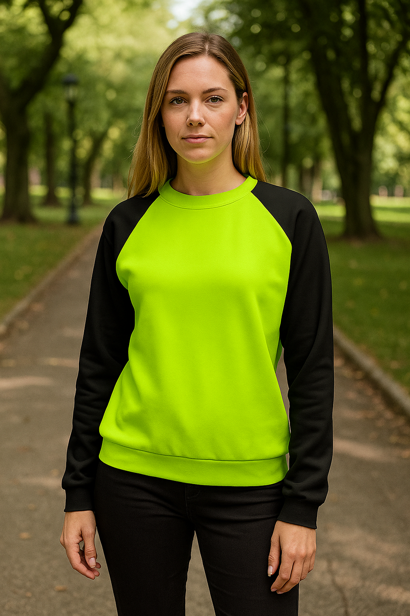 Women's Fluorescent Yellow & Black Solid Sweatshirt
