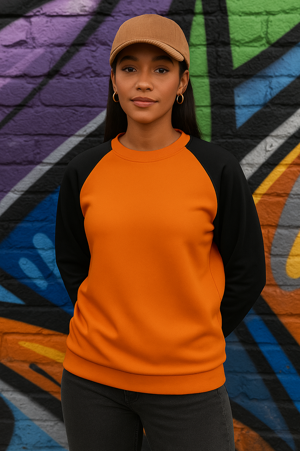 Women's Deep Carrot Orange & Black Solid Sweatshirt