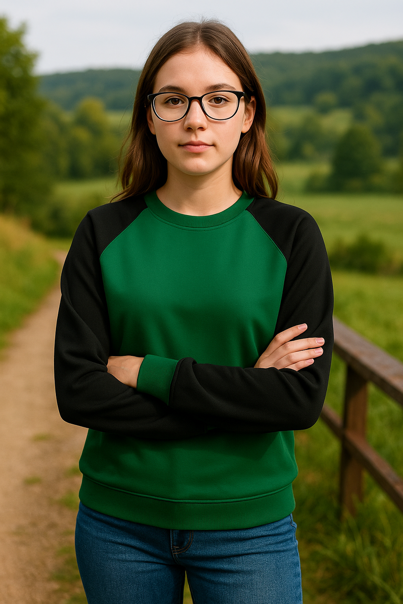 Women's Bottle Green & Black Solid Sweatshirt