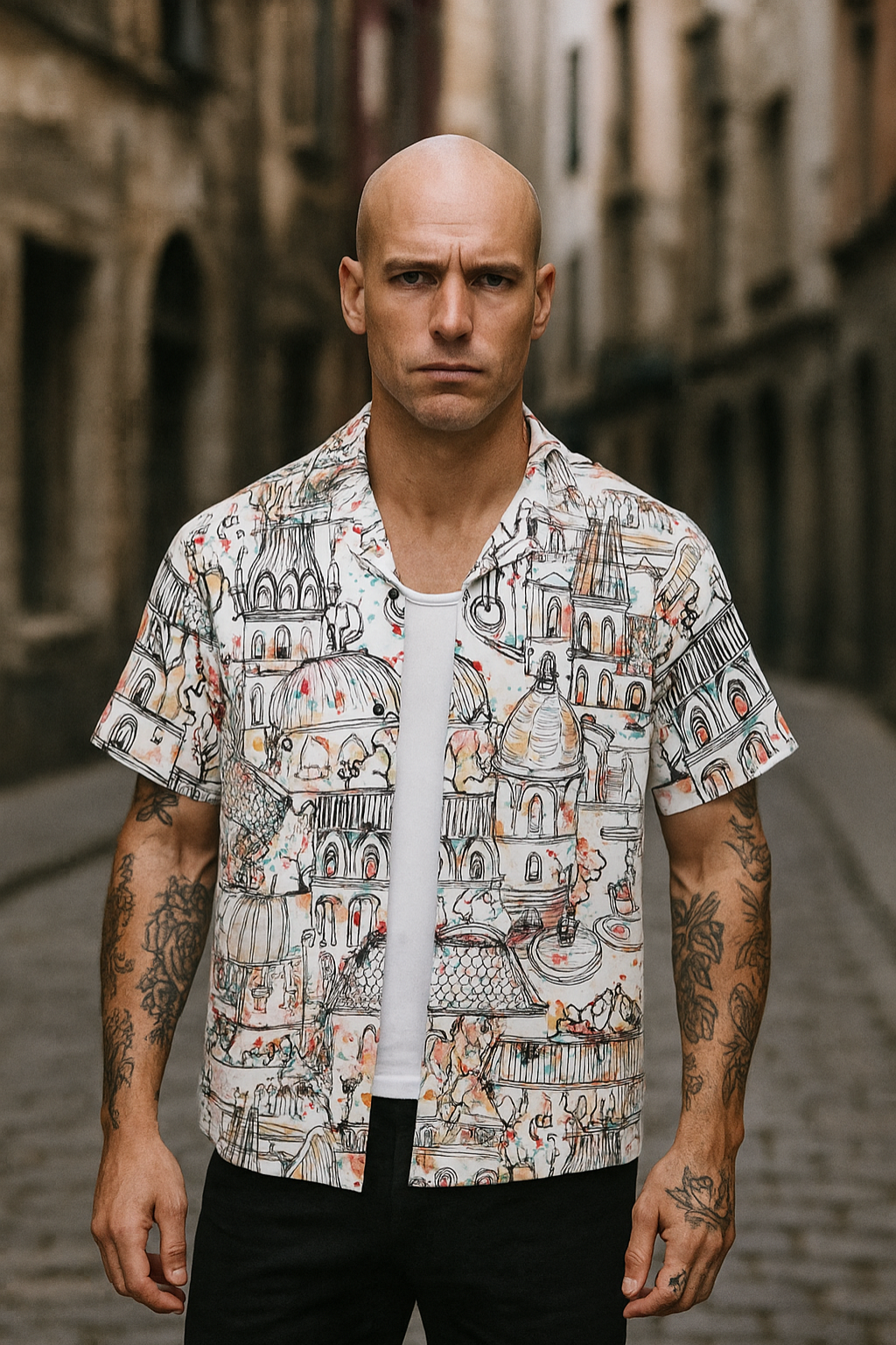 Men's Old City Abstract Half Sleeve Shirt
