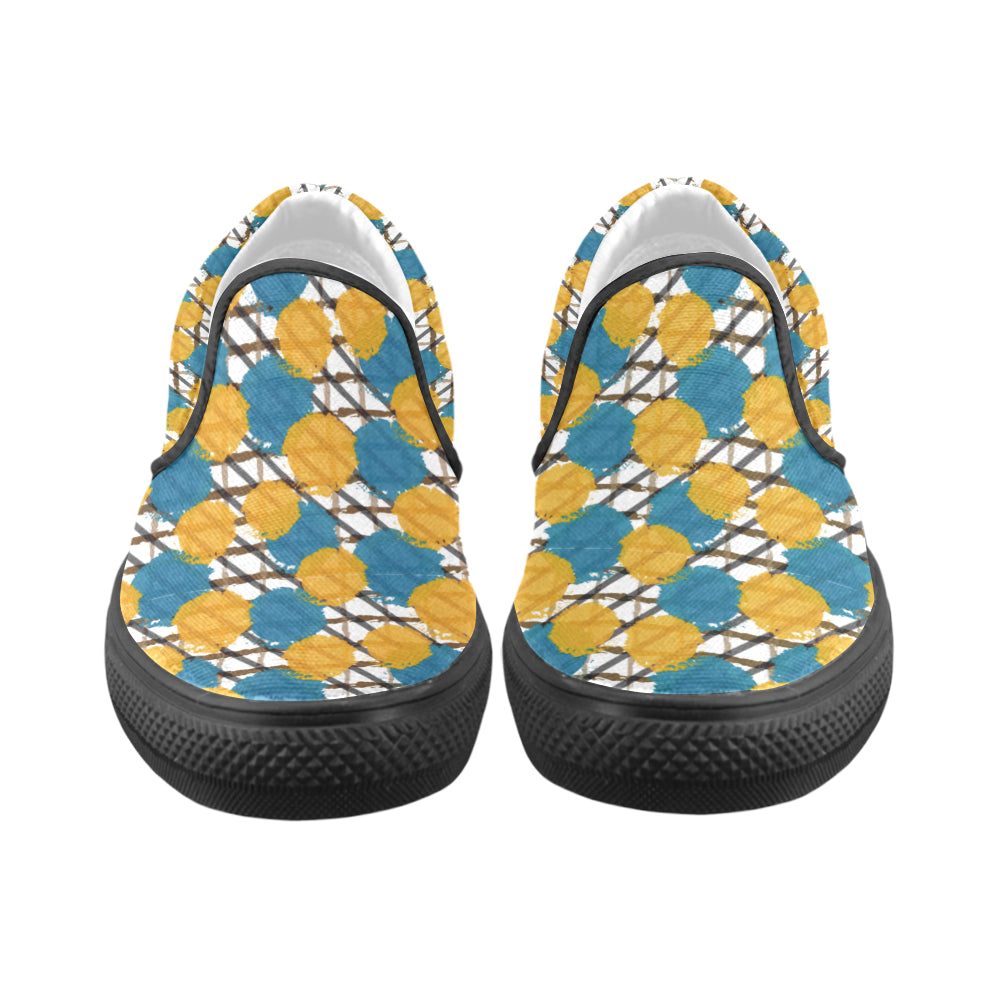 Women's Yellow Blue Polka Canvas Slip-on Shoes