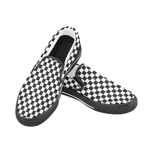 Kids's Classic B/W Checkers Print Canvas Slip-on Shoes
