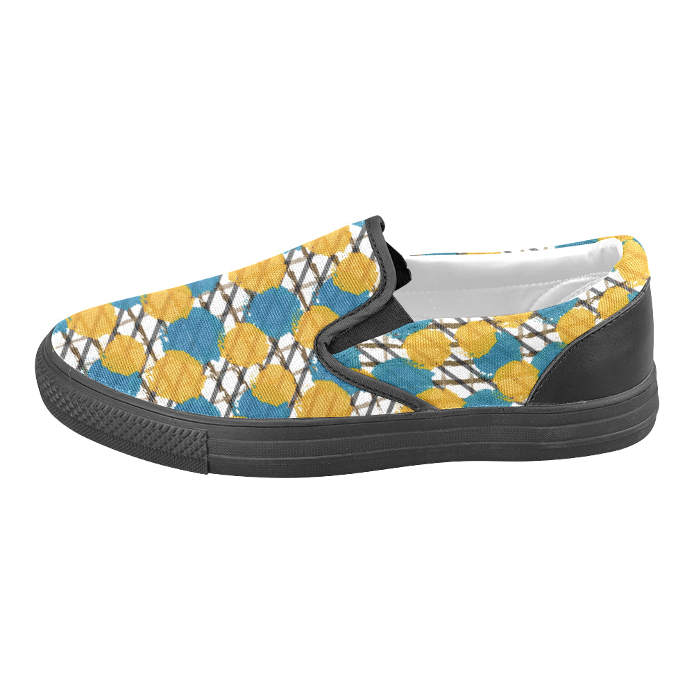 Men's Blue Polka Print Canvas Slip-On Shoes