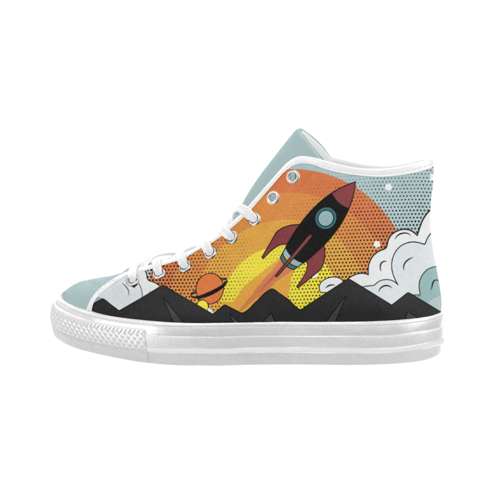 Men's Flying Rocket Pop Art Print Canvas High Top Shoes