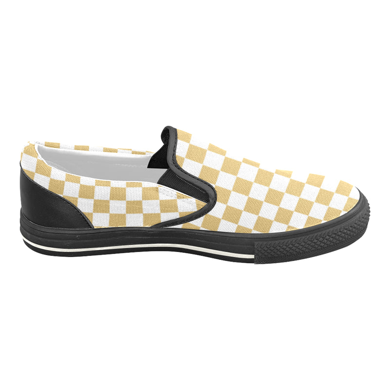 Men's Mustard Checks Print Slip-on Canvas Shoes