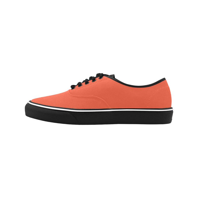 Men's Solid Orange Print Big Size Canvas Low Top Shoes (Black)