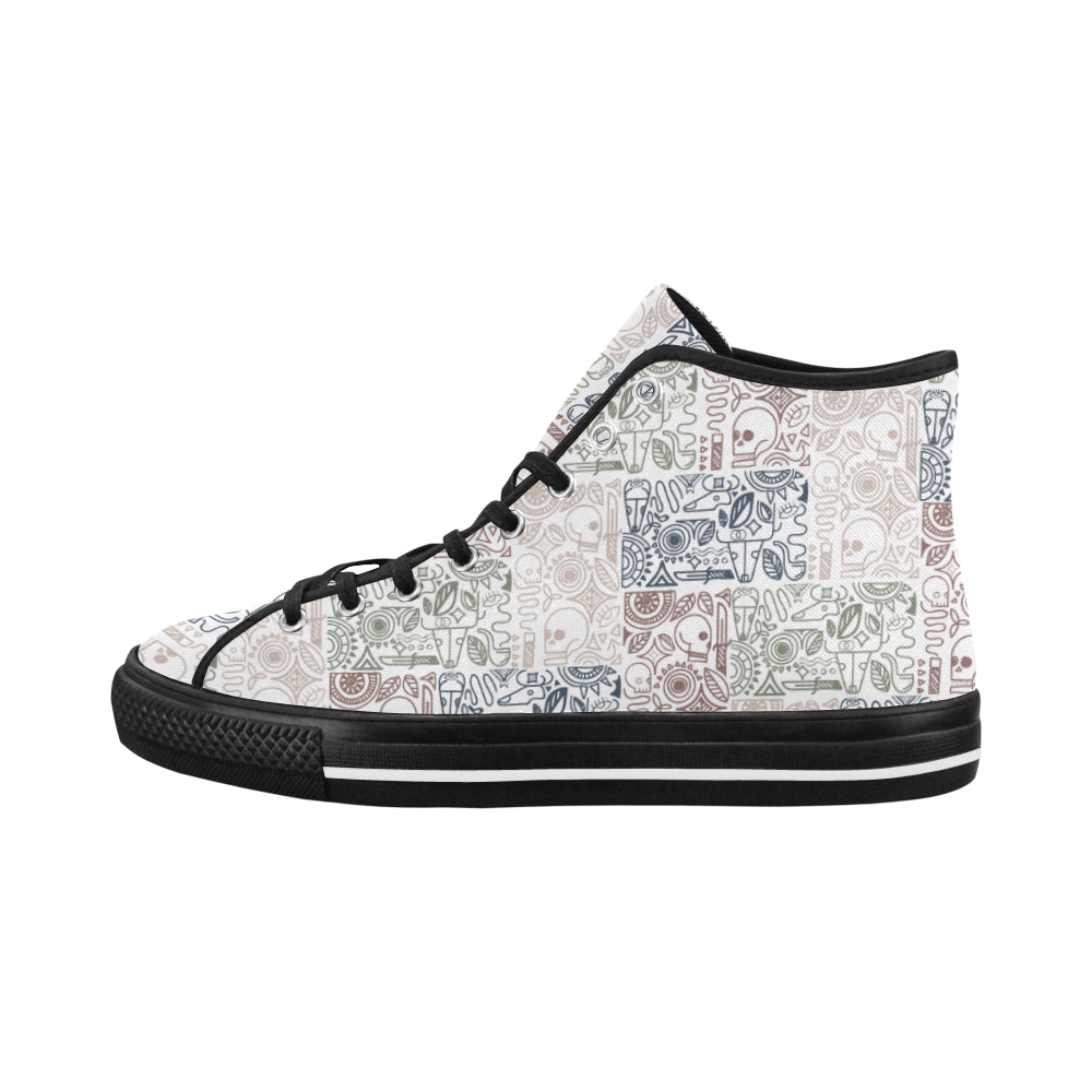 Women's Skull Doodle Print Canvas High Top Shoes