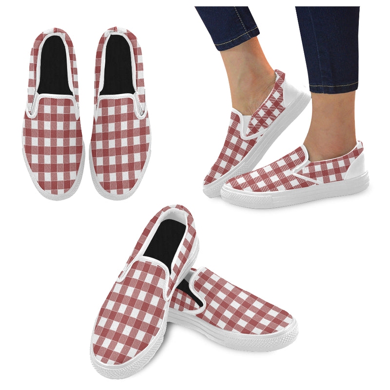 Women's Big Size Red Checks Print Slip-on Canvas Shoes