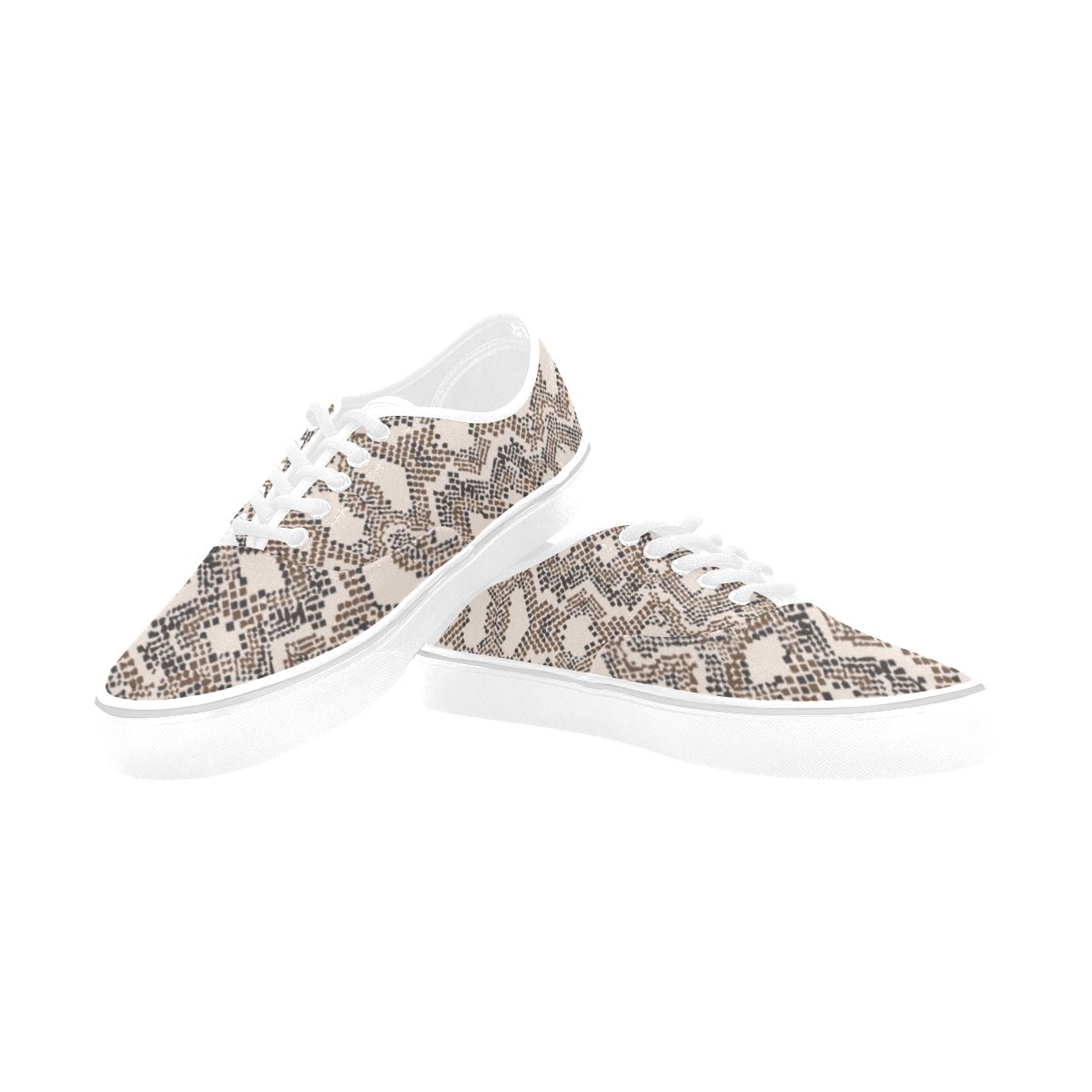 Women's Peach-Brown Snake Print Low Top Canvas Shoes
