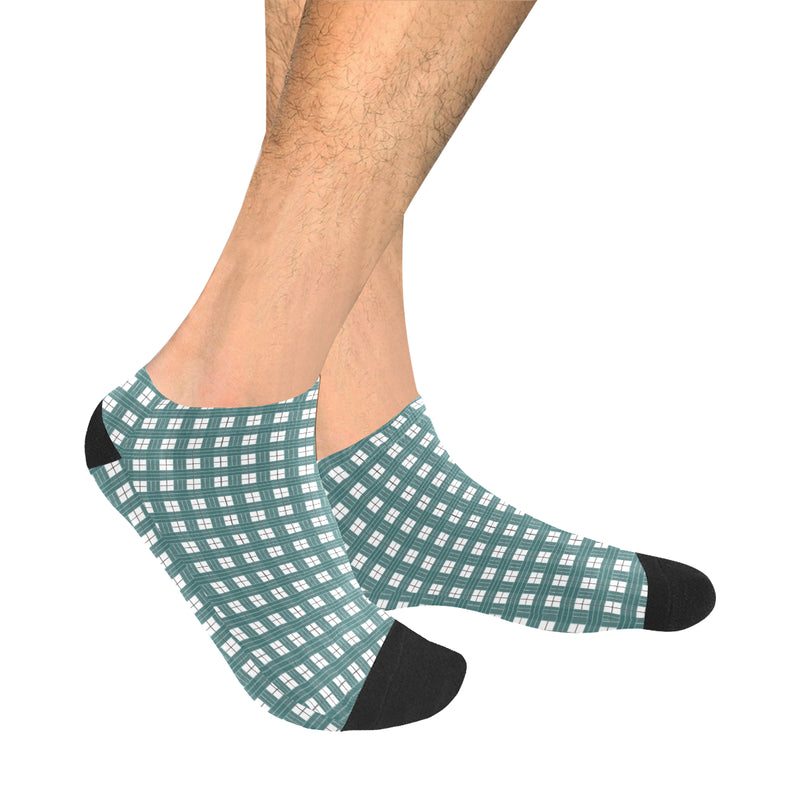 Men's Green-White Checkers Print Anklet Socks