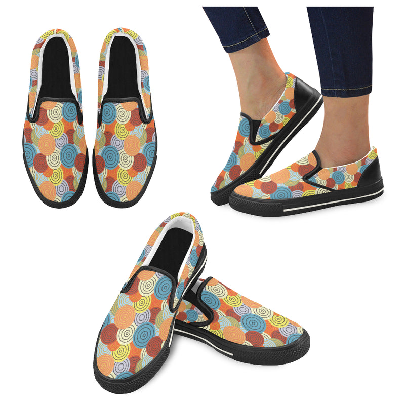 Women's Concentric Polka Print Canvas Slip-on Shoes