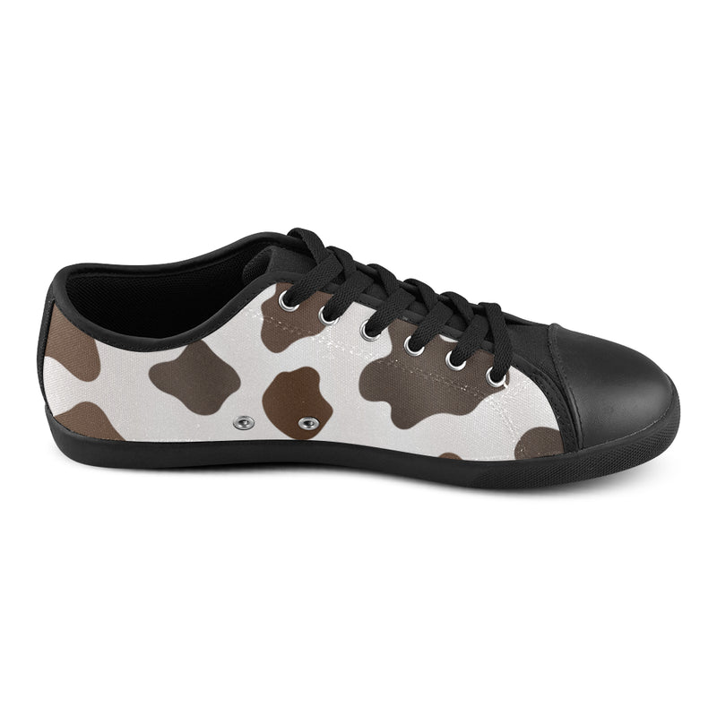 Women's Big Size Cream-Brown Cow Print Low Top Canvas Shoes