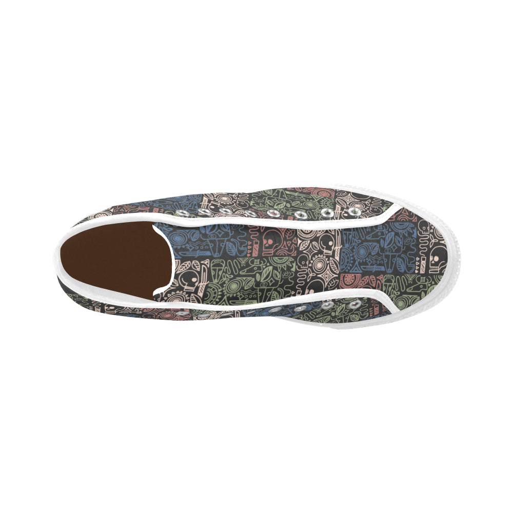 Men's Skull Doodle Print Canvas High Top Shoes