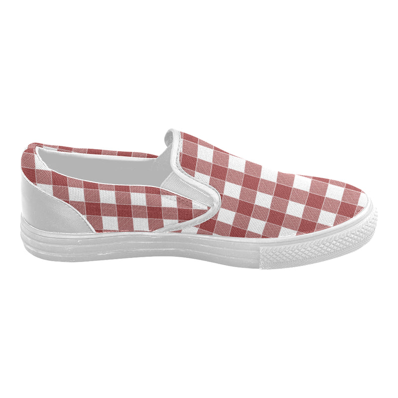 Women's Red Checks Print Slip-on Canvas Shoes