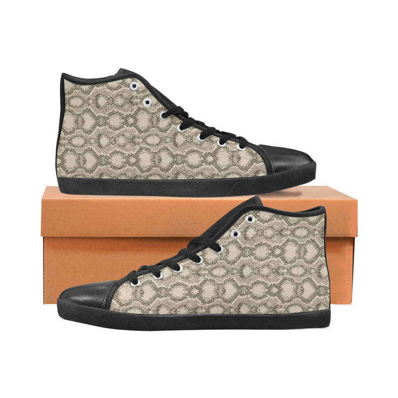Women's Beige Snake Print High Top Canvas Shoes