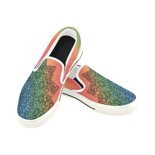 Men's Colorful Doodled Mandala Print Canvas Slip-on Shoes