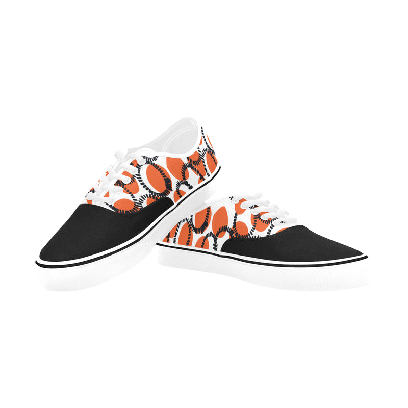 Men's Orange Black Polka Print Canvas Low Top Shoes (White)