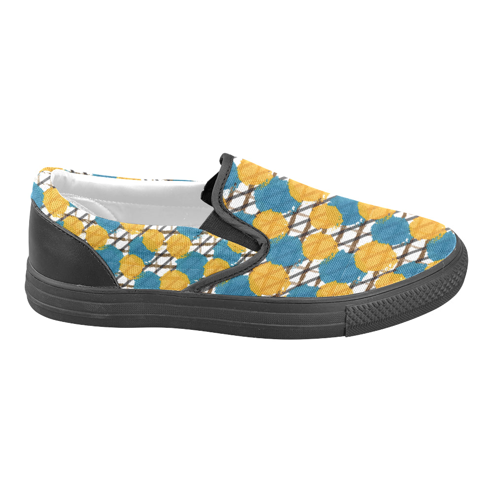 Women's Yellow Blue Polka Canvas Slip-on Shoes