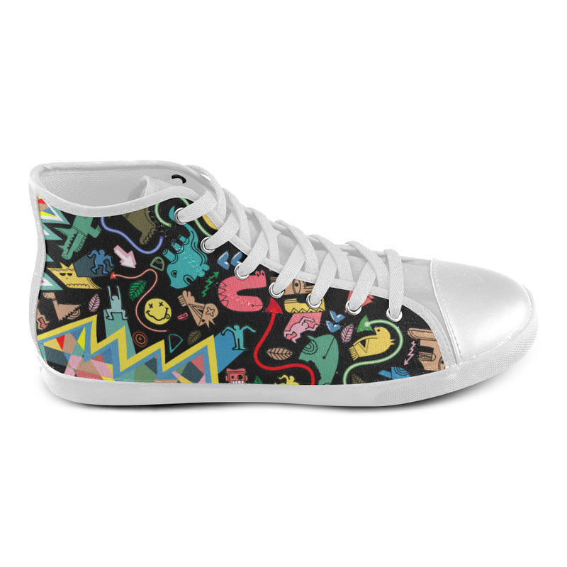 Kid's Animated Doodle Print Canvas High Top Shoes