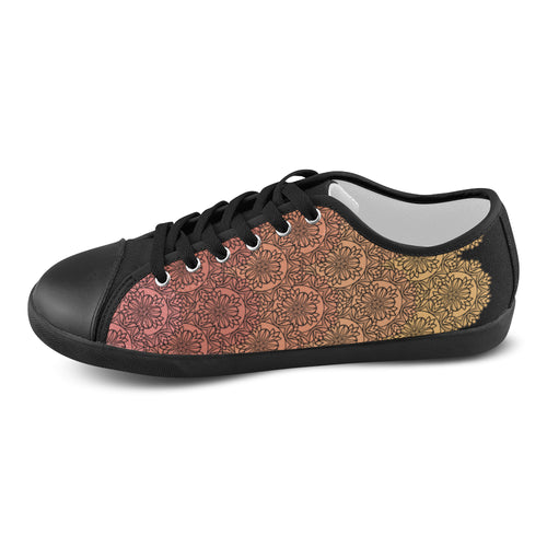 Women's Salmon Gradient Mandala Print Canvas Low Top Shoes