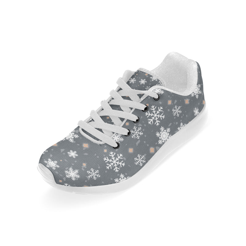Kid's Snowflake Christmas Print Canvas Sneakers White)