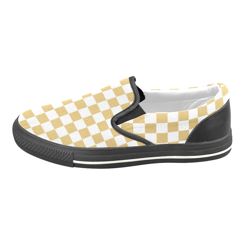 Kids's Mustard Checkers Print Canvas Slip-on Shoes