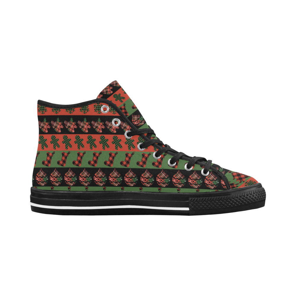 Men's Christmas Plaids Print Canvas High Top Shoes
