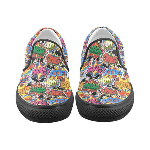 Men's Comic Bubbles Pop Art Print Canvas Slip On Shoes