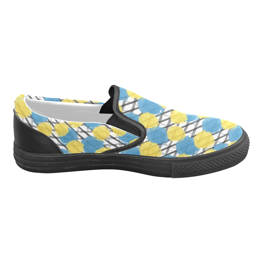 Men's Blue Polka Print Canvas Slip-On Shoes