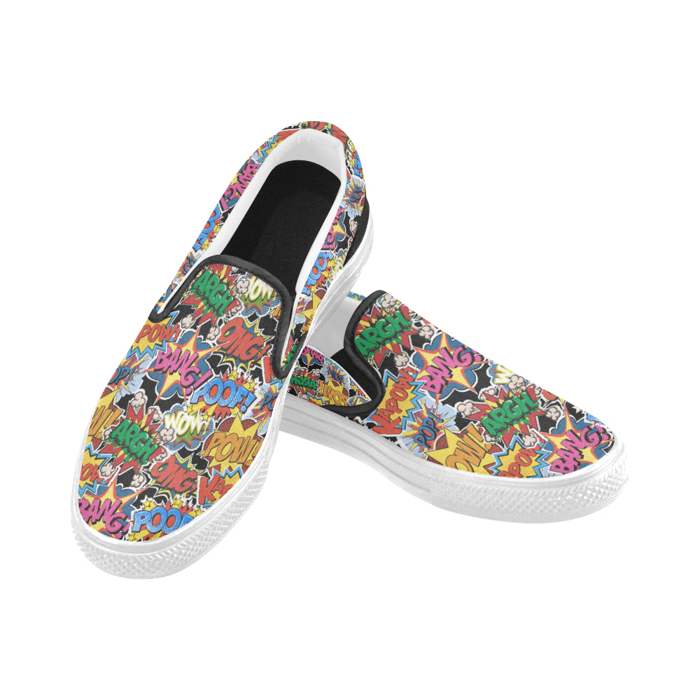 Men's Comic Bubbles Pop Art Print Canvas Slip On Shoes