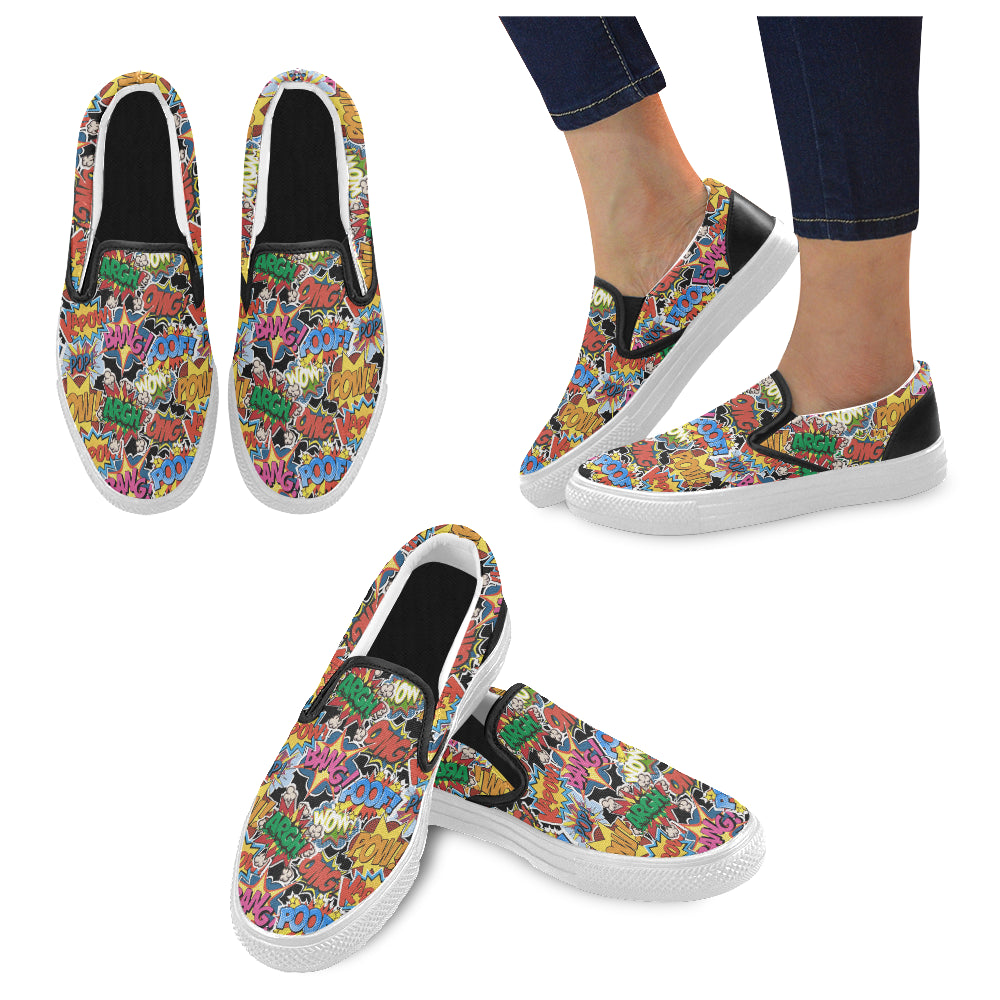 Women's Comic Bubbles Pop Art Print Canvas Slip On Shoes