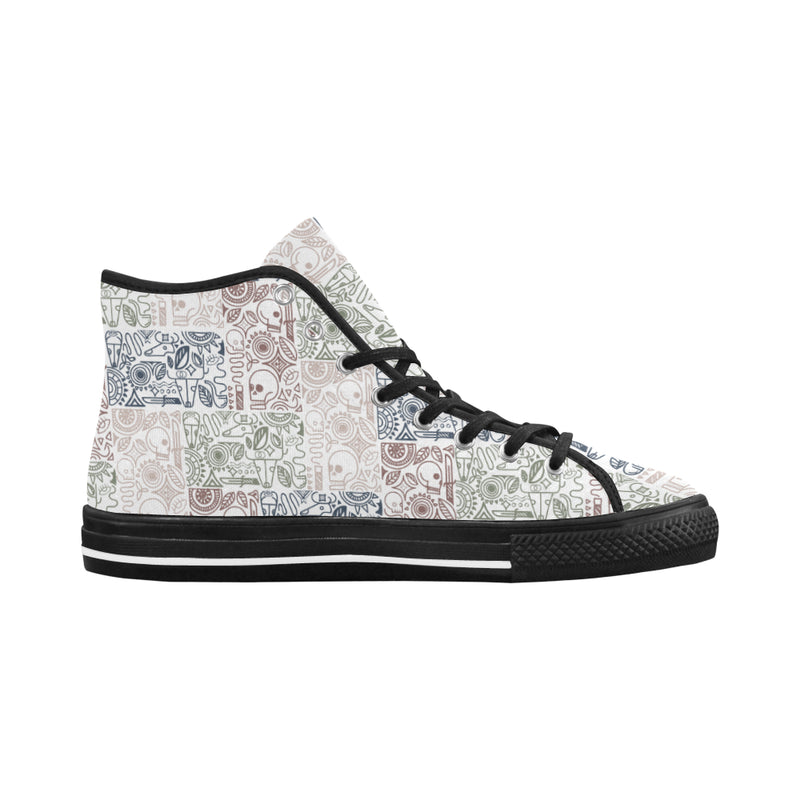 Women's White Skull Doodle Print Canvas High Top Shoes