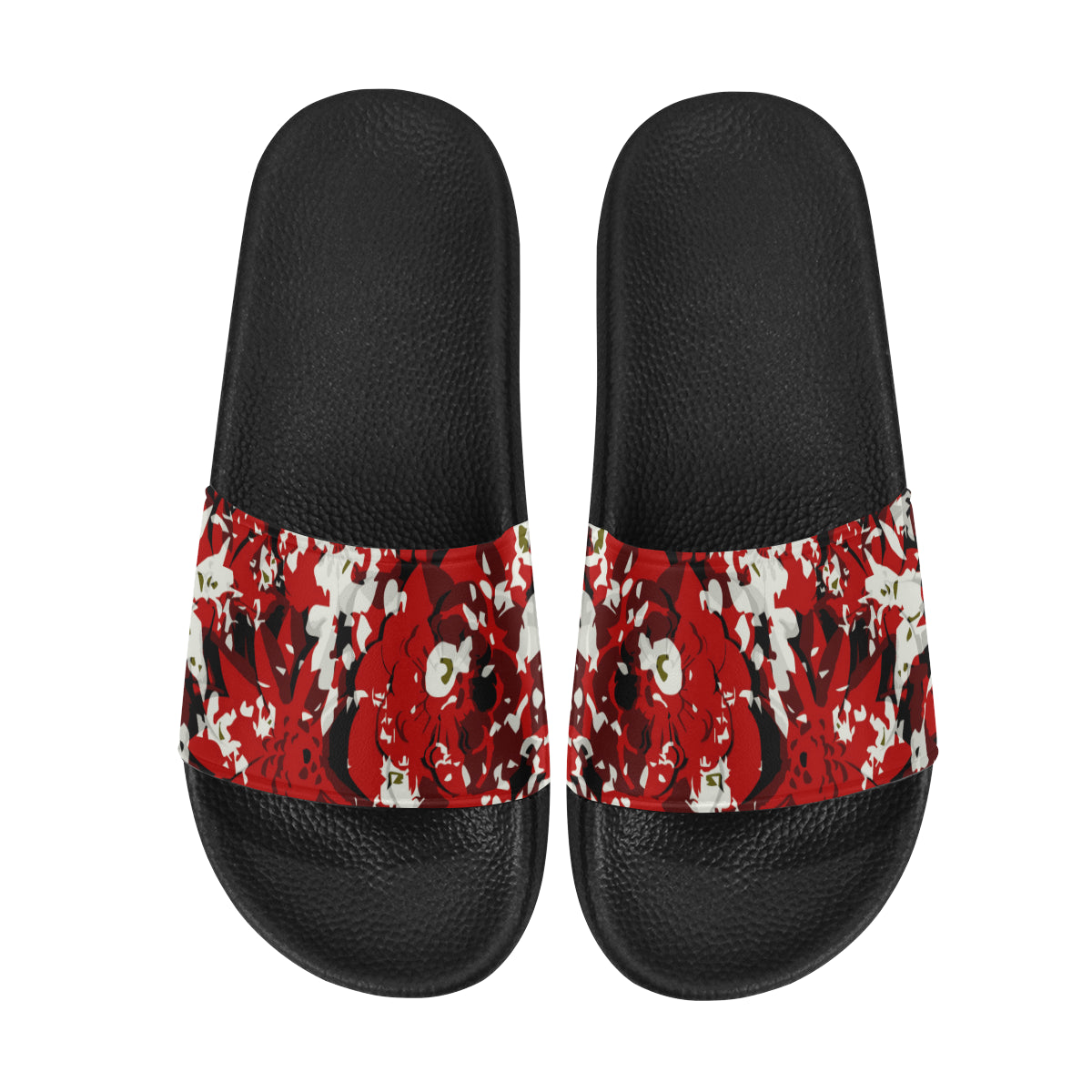 Men's Cherry Red Floral Print Canvas Sliders Sandal