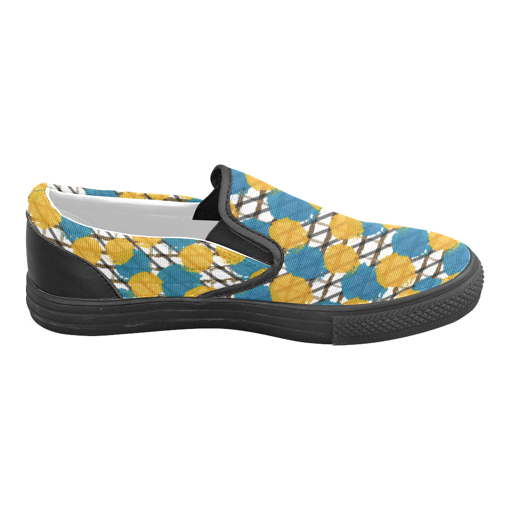 Men's Blue Polka Print Canvas Slip-On Shoes