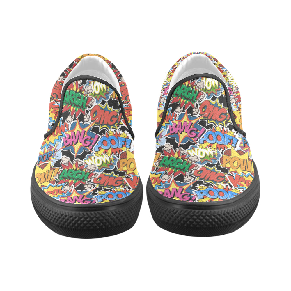 Women's Comic Bubbles Pop Art Print Canvas Slip on Shoes