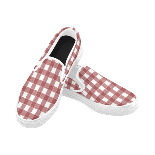Women's Big Size Red Checks Print Slip-on Canvas Shoes
