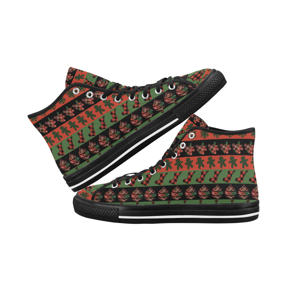 Men's Christmas Plaids Print Canvas High Top Shoes