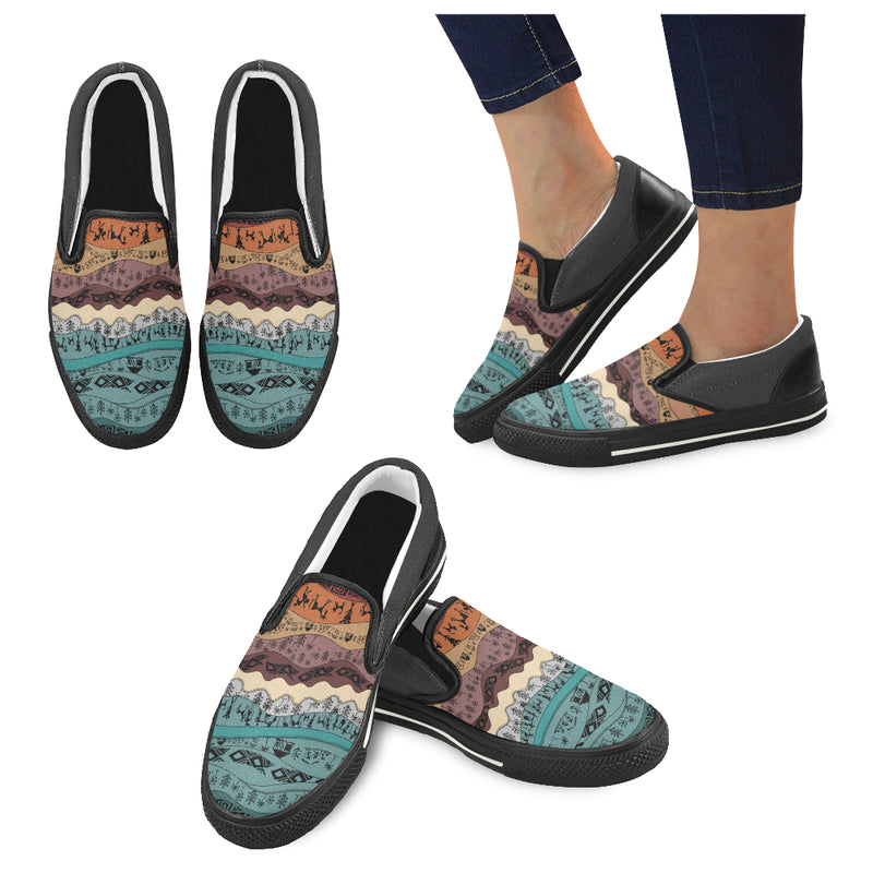 Women's Hued Waves Tribal Print Slip-on Canvas Shoes