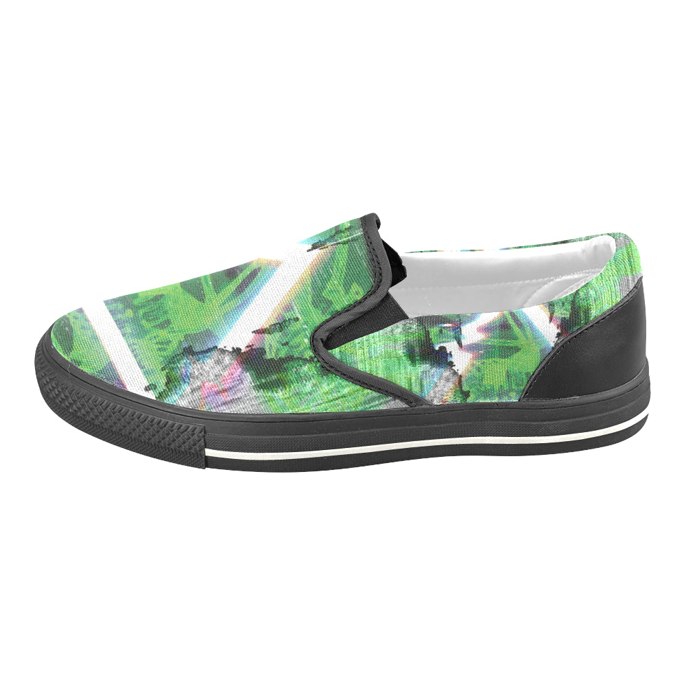 Men's Green Psychedelic Print Canvas Slip-on Shoes